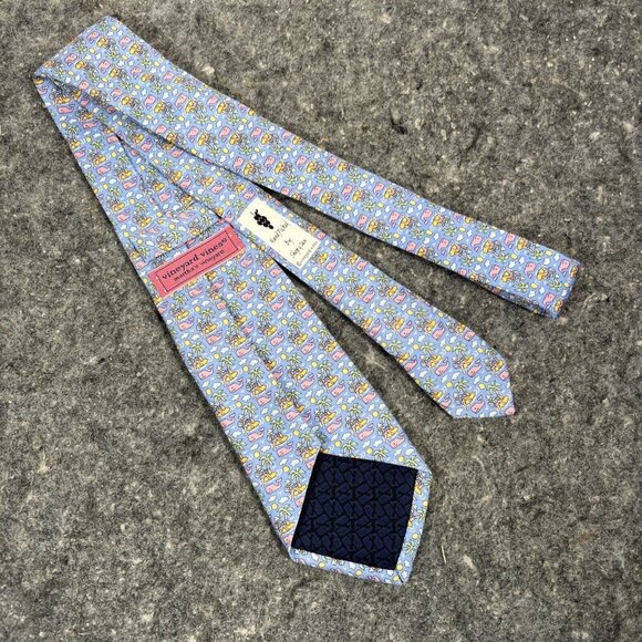 Vineyard Vines  Boys / Short Mens Tie Blue Desert Island Guitar Pink Whale ~51" - Picture 6 of 7